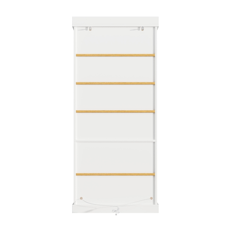 Modern Display Cabinet with Integrated LED Mood Lighting, Adjustable-Shelf Tall Bookcase for Industrial Interiors, 80L x 40W x 180H cm, White