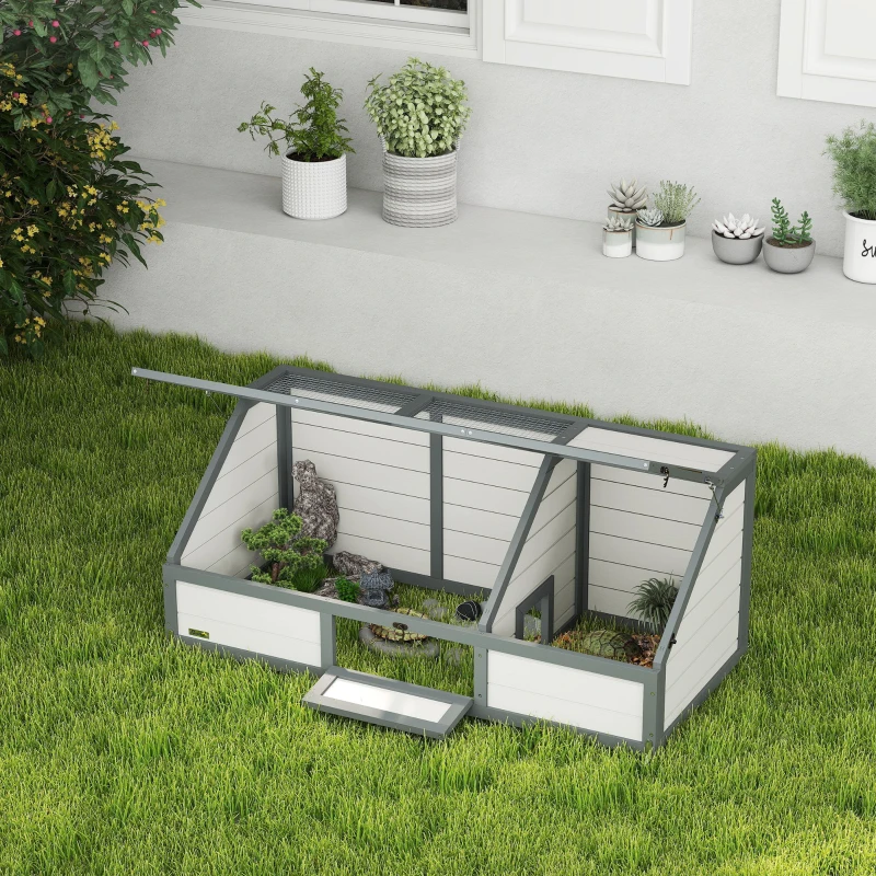 PawHut Schildkrötenbox, Outdoor Schildkrötengehege, bodenloses Design, leicht zu öffnen, Schildkrötenhaus, Weiß(m-10)