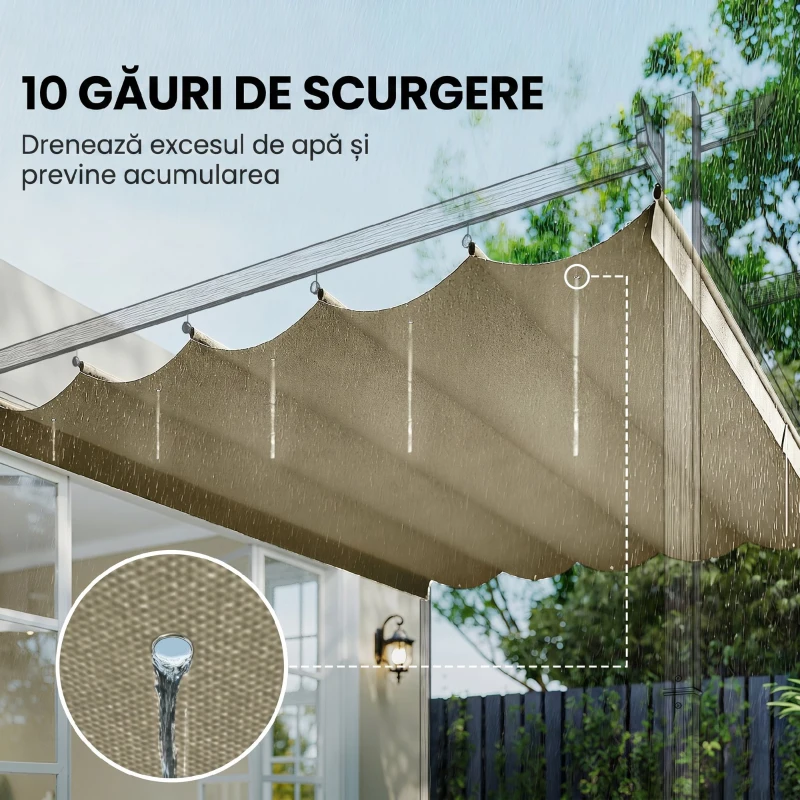 Outsunny Husă pentru Pergolă Gazebo 4x3 m din Poliester Respirable Bej cu 10 Orificii de Drenaj