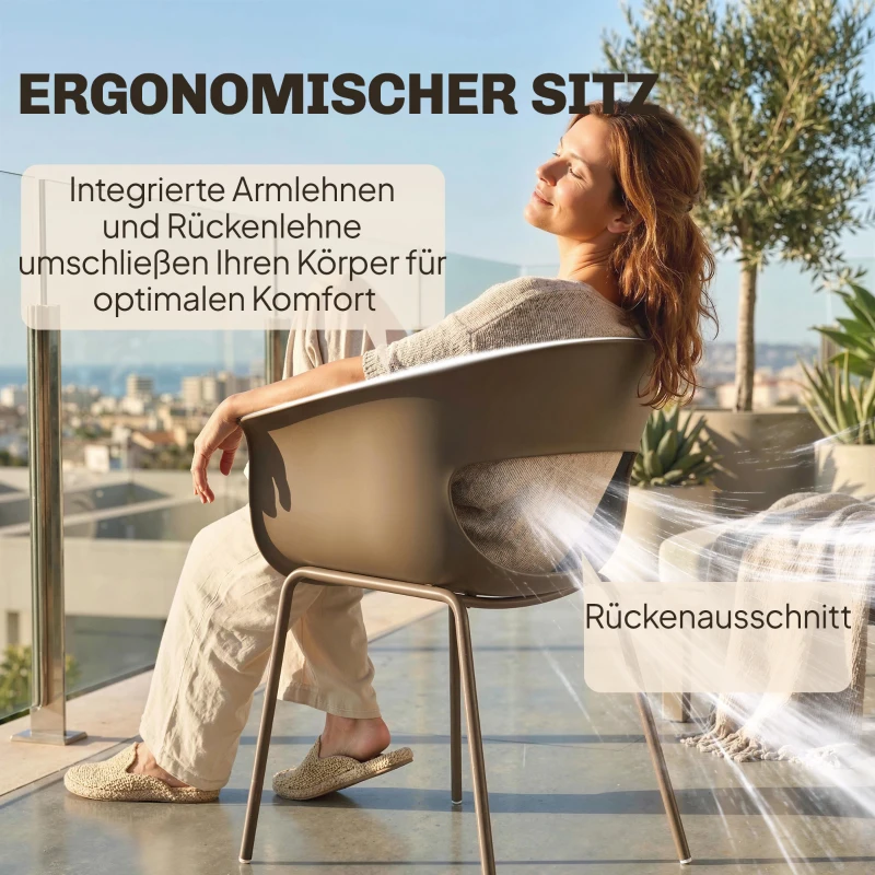 Outsunny Gartenstühle 4er Set ergonomisch Balkonstühle mit Ausschnittdesign Armlehne Wetterfest rostbeständig Kaffee