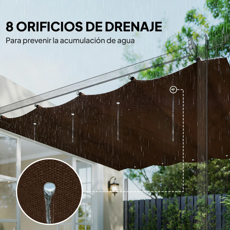Outsunny Techo de Repuesto Retráctil 3x2,5 m para Marco de 3x2 m Toldo de Tela Solo para Cenador Jardín con 8 Orificios Café