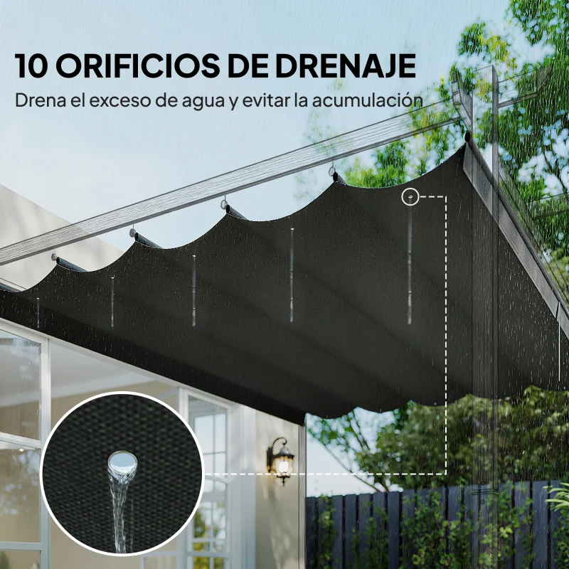 Outsunny Cubierta para Techo Retráctil de 3,5x2,6 m para Pérgola 4x3 Tela de Repuesto con 10 Orificios de Drenaje Gris Oscuro