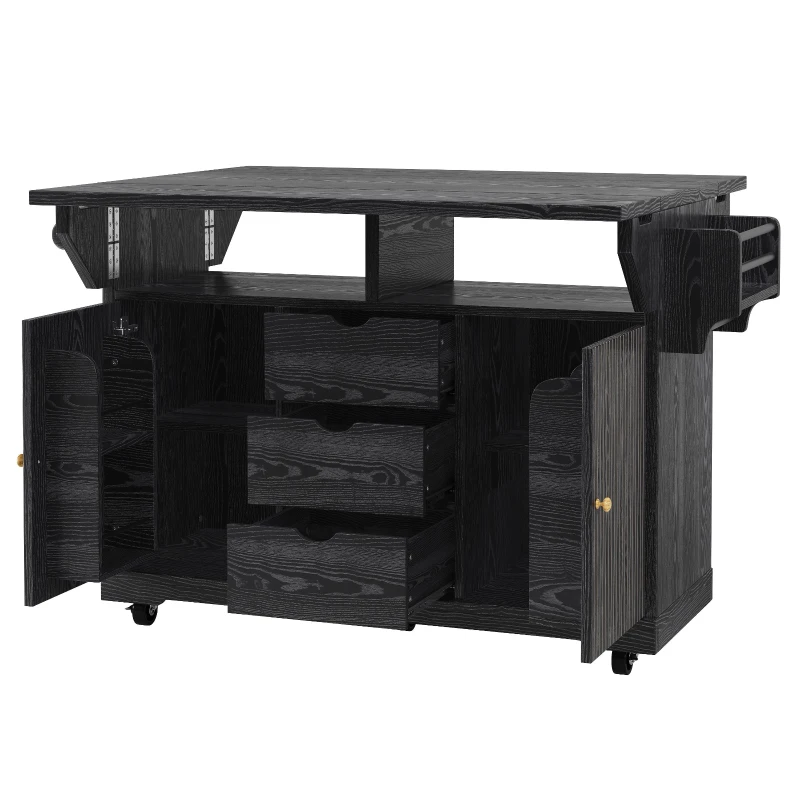 Foldable Serving Trolley with Ample Hidden Storage, Mobile Kitchen Island for Balconies or Dining Room, 142.5L x 40W x 95H cm, Black