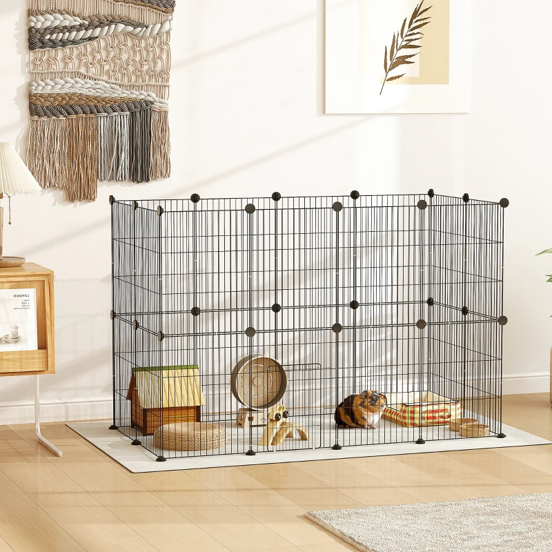 PawHut Kleintierkäfig, Außengehege, modulare Bauweise, 0,72 m² Fläche, Stahl, Schwarz