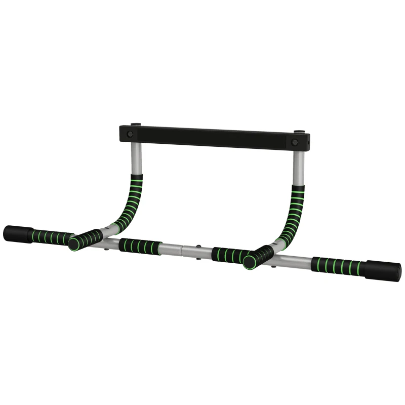 HOMCOM Barra de Dominadas Multifuncional Barra de Dominadas de Pared con Mangos Antideslizantes Carga 110 kg Gris y Negro