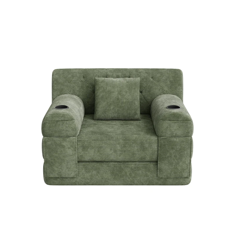 1-Seater Sleeper Sofa with Metal Frame and High-Density Foam, Single Convertible Chair Bed for Cosy Interiors, 107L x 80W x 81H cm, Green