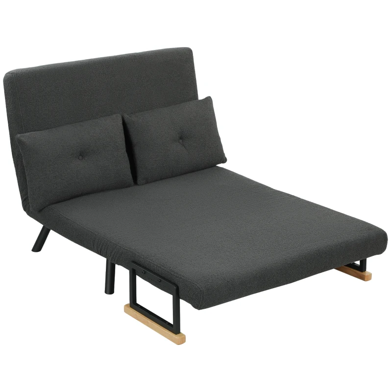 HOMCOM Schlafsofa 2er-Sofa mit Schlaffunktion, inkl. 2 Kissen, Sherpa-Optik, Natur + Dunkelgrau + Schwarz