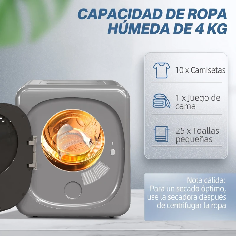 HOMCOM Secadora de Evacuación 3 kg 800W con Pantalla Táctil Control de Tiempo y Temperatura Función Antiarrugas Plata