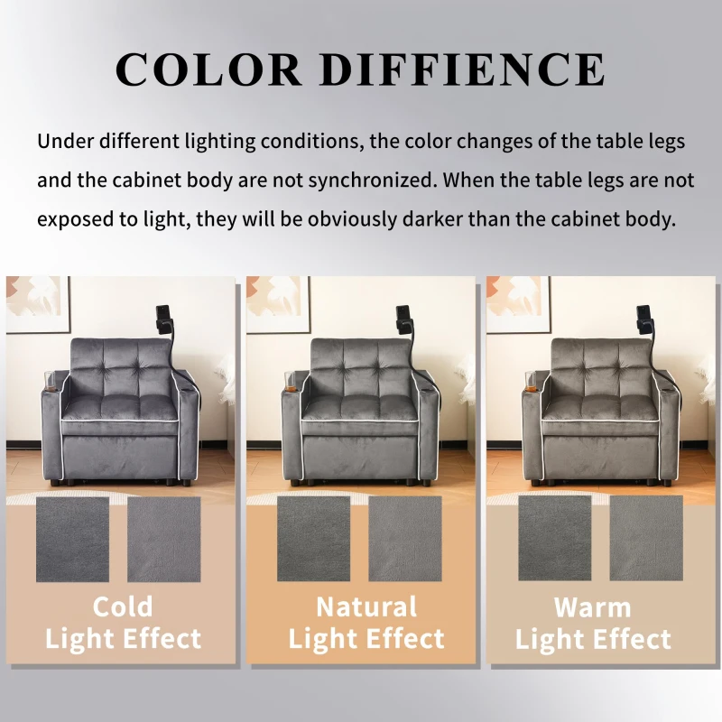 Expandable Sofa Bed with 3-Position Backrest, Perfact Armchair for Apartments and Dormrooms, 83L x 167W x 76H cm, Dark Grey