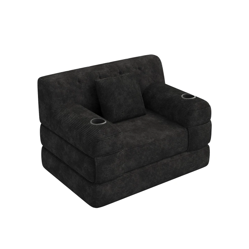 1-Seater Sleeper Sofa with Metal Frame and High-Density Foam, Single Convertible Chair Bed for Cosy Interiors, 107L x 80W x 81H cm, Black