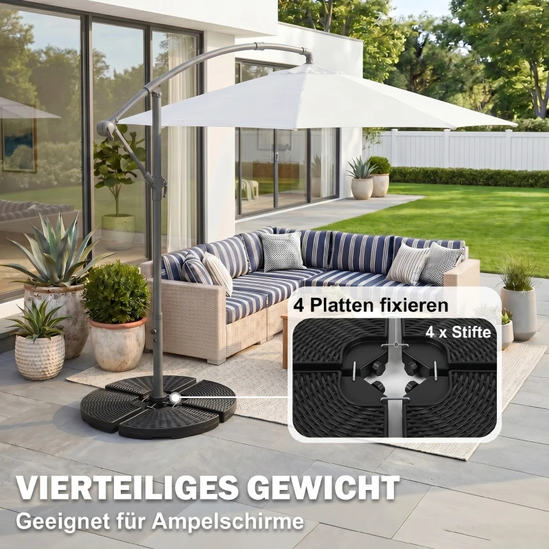 Outsunny Sonnenschirmständer 4-teiliges Sonnenschirmständer, befüllbar, 100 x 100 x 8 cm, Schwarz