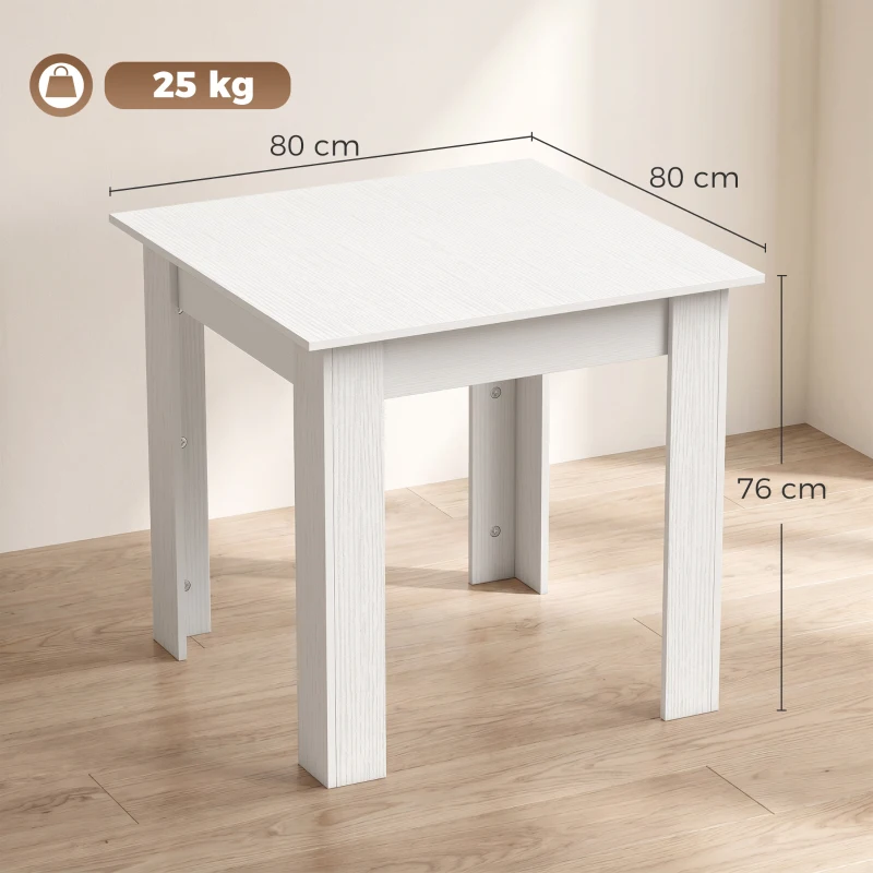 HOMCOM Square Dining Table, Modern Small Dining Table with Wood Effect, Space Saving, Non-slip Foot Pads, White