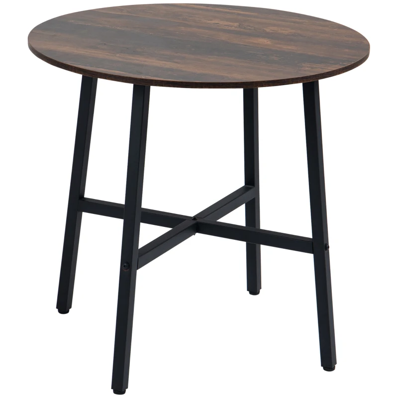 HOMCOM Mesa de Comedor Redonda Mesa de Cocina para 4 Personas con Patas de Acero para Salón Ø80x76 cm Marrón Rústico y Negro