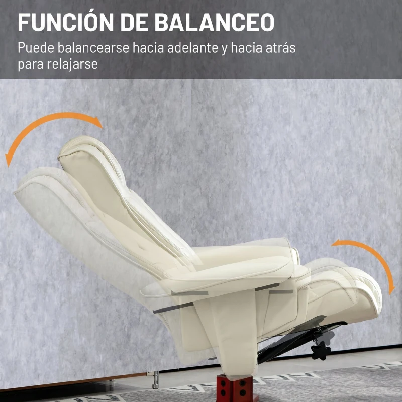 HOMCOM Sillón Reclinable con Reposapiés y Estructura de Madera Carga 150 kg Butaca para Dormitorio Crema