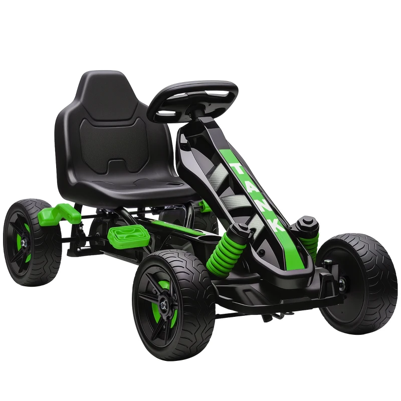 AIYAPLAY Gokart mit Pedalen, Tretauto für Kinder mit Bremse, rutschfeste Räder, Metallrahmen, 3-6 Jahre, Grün