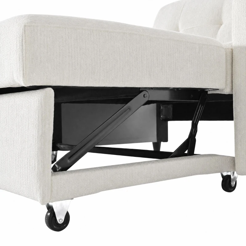 Convertible Sofa Bed with Adjustable Backrest, Functional Sleeper with USB & Type-C Charging and Cup Holders, 135L x 173W x 58H cm, Off White
