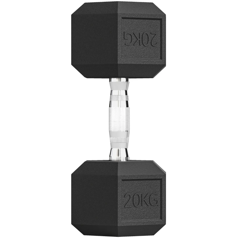 HOMCOM Mancuerna Hexagonal 20 kg de Hierro Fundido Pesas de Metal Recubiertas de Goma para Entrenamiento en Casa Gimnasio Negro
