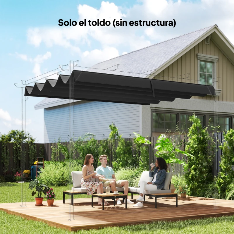 Outsunny Techo de Repuesto Retráctil 3x2,5 m para Marco de 2,85x2 m Toldo de Tela Solo para Cenador Jardín con 8 Orificios Gris Oscuro