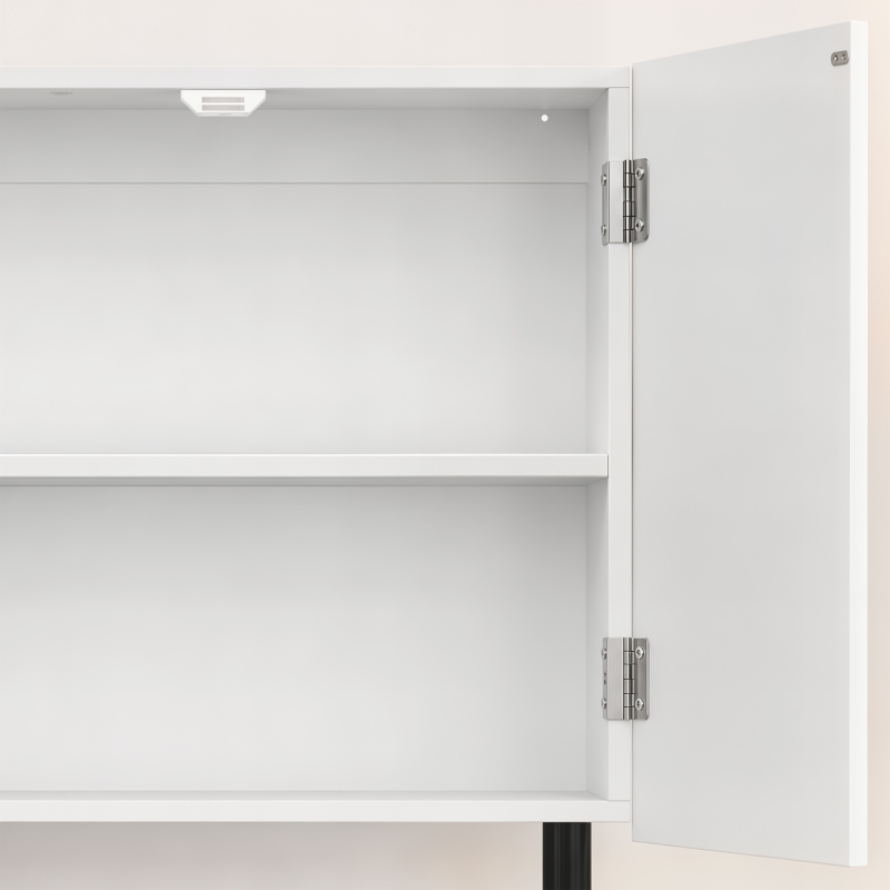 HOMCOM Bathroom Wall Cabinet Modern Space Saver Wall Mounted Cabinet Doors Storage White