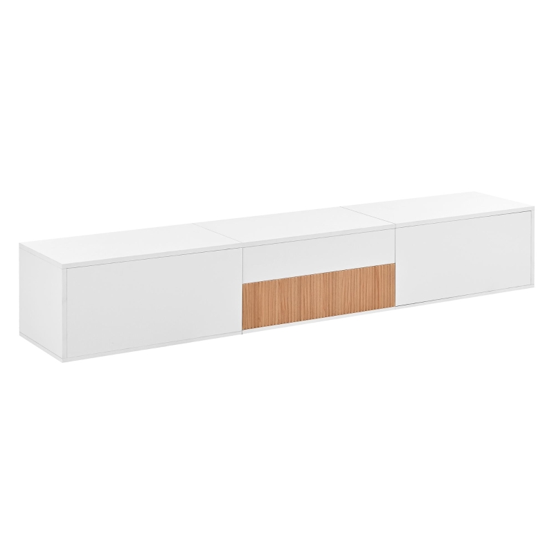Spacious TV Cabinet with Cabinet Doors and Open Shelves, Practical TV Panel for Small Apartments and Large Bungalows, 180L x 34W x 30H cm, White+Wood