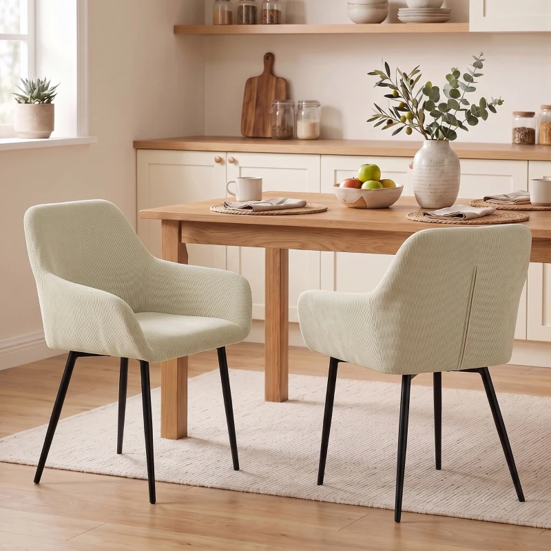 HOMCOM Esszimmerstühle 2er-Set, gepolsterte Küchenstühle mit Metallbeinen, cremeweiß