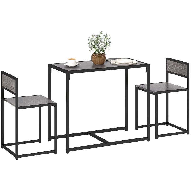 HOMCOM 3-teiliges Bartisch-Set Hochtisch-Set 3-teilig, 2 Stühle, 1 Tisch, 90 cm x 47 cm x 76  cm, Grau