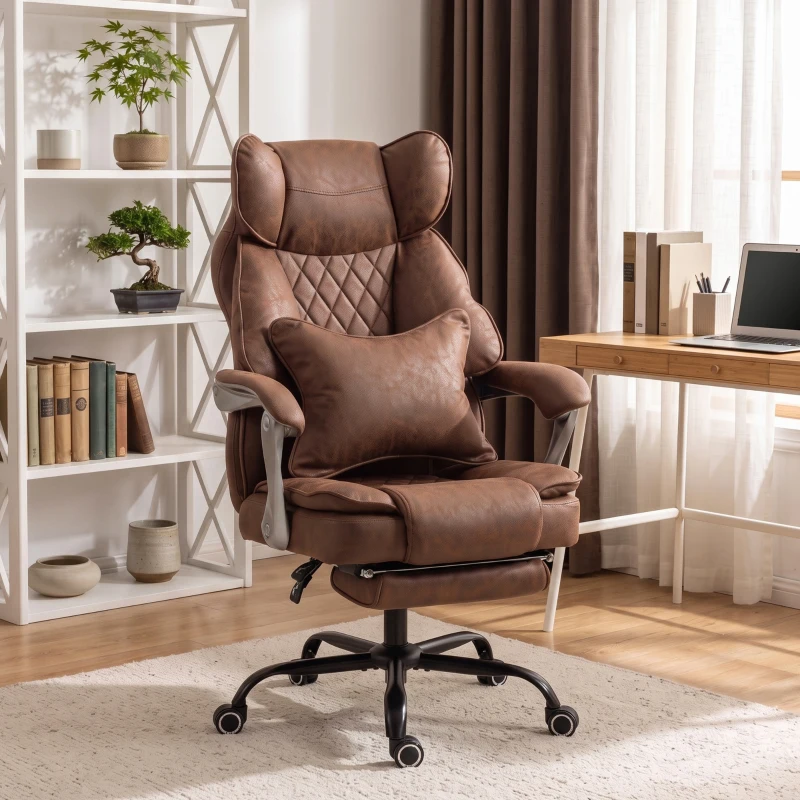 HOMCOM Executive Office Chair, Leathaire Big and Tall Office Chair 180 kg with Wide Seat, Reclining, Lumbar Support, Brown
