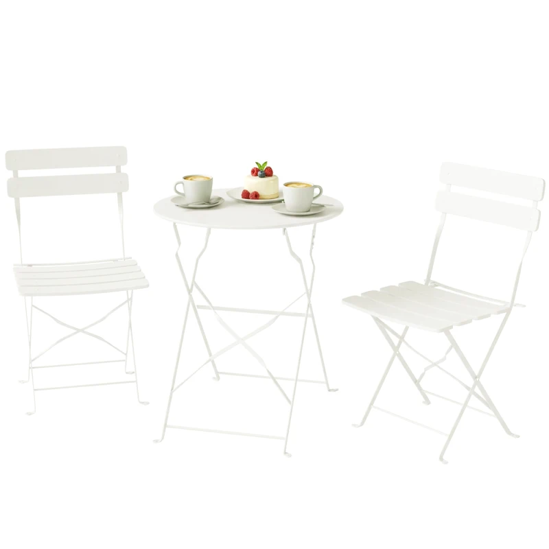 Outsunny Conjunto de Jardín Plegable con 2 Sillas Plegables Mesa Redonda Estructura Metálica Electrofórica para Balcón Crema