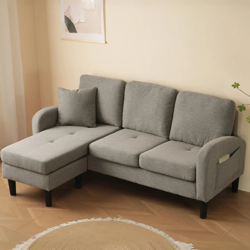 L-Shaped Sofa with Reversible Chaise Lounge, 3-Seater Couch for Living Rooms, Apartments, or Offices, 116L x 118W x 77H cm, Dark Grey