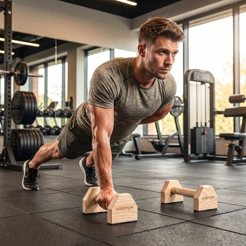 SPORTNOW Wooden Parralletes Bars, Push Up Handles with Non-Slip Base, Calisthenics Equipment, for Home Gym, Training