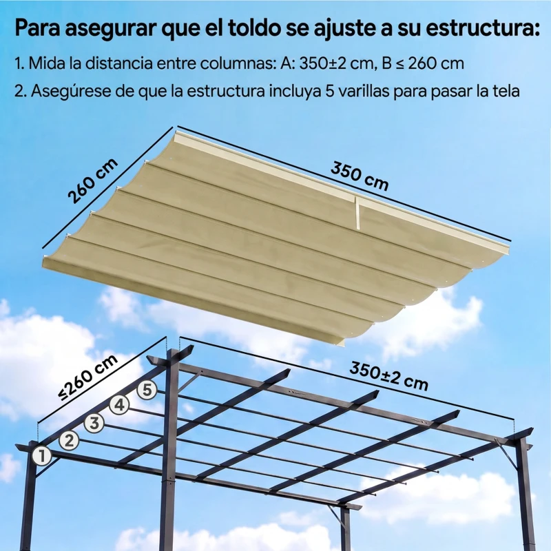 Outsunny Techo de Repuesto Retráctil 3,5x2,6 m para Marco de 4x3 m Toldo de Tela Solo para Cenador Jardín con 10 Orificios Beige