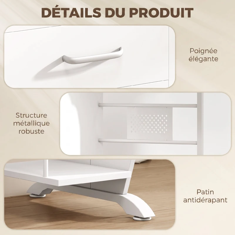 HOMCOM Bureau d'ordinateur, 100 x 52 x 75 cm, tablette coulissante pour clavier, tiroirs et support d'unité centrale, blanc
