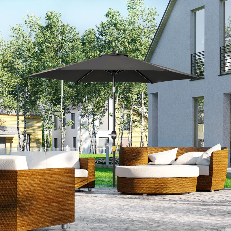 Outsunny Parasol droit parasol inclinable de jardin manivelle toile polyester haute densité 180 g/m² Ø2,6 x 2,35 m aluminium noir