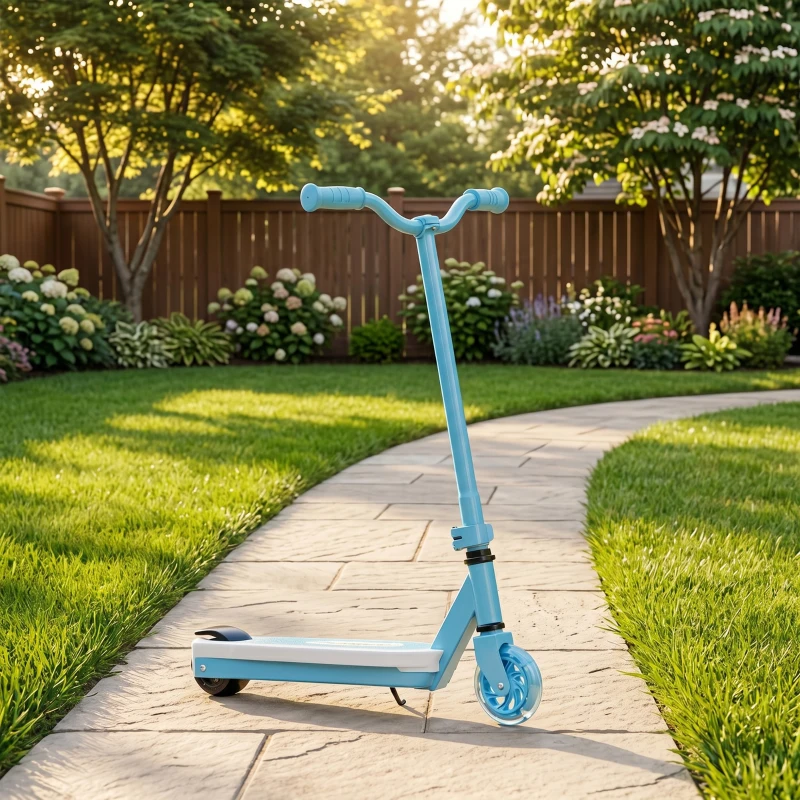 AIYAPLAY Electric Scooter for Kids Aged 4-7 Years, with Flashing LED Lights, Rear Auxiliary Wheels, Blue