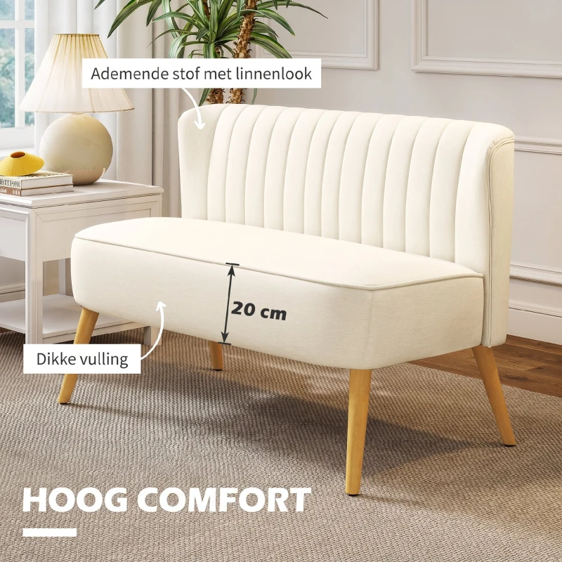 HOMCOM 2-zits bank, zachte vulling, onderhoudsarme bekleding, tot 220 kg, 117 x 56,5 x 77 cm, Crèmewit