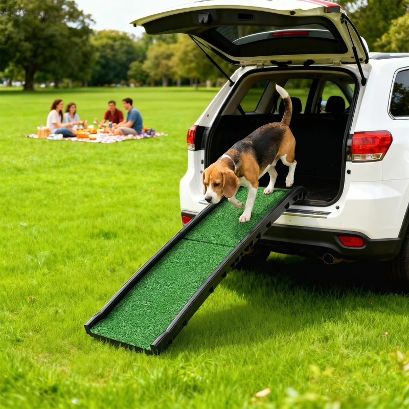 PawHut Hunderampe klappbar Hundetreppe rutschfest Einstiegshilfe für Kofferraum, für Tiere bis 90 kg 155x38,5x15,5 cm Schwarz