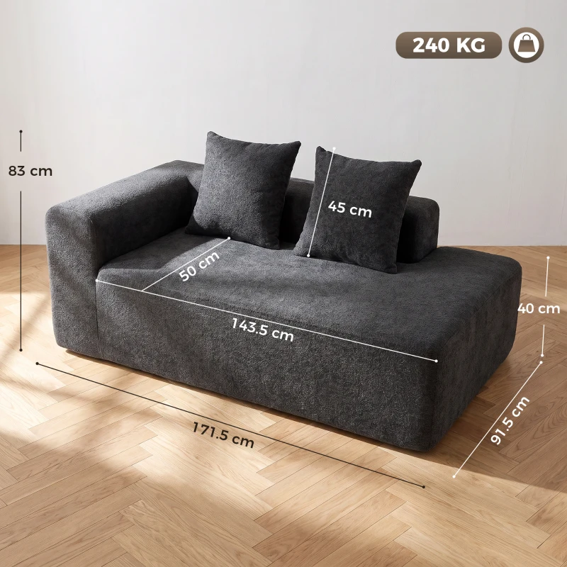 HOMCOM Canapea cu 2 locuri din chenille cu 2 perne șezut cu arcuri fără montaj 71,5x91,5x83 cm Gri închis