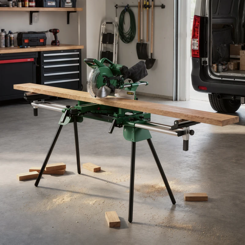 HOMCOM Soporte de Sierra Ingletadora Plegable Universal con 2 Rodillos de Apoyo Altura y Ancho Ajustable Carga 200 kg Verde