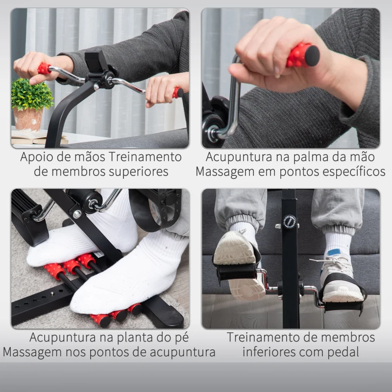 HOMCOM Pedais Estáticos de Pernas e Braços para Idosos Altura Ajustável 75-97 cm com Ecrã LCD e Rolo de Massagem