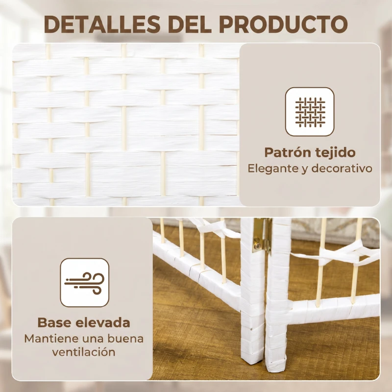 HOMCOM Biombo Separador de Ambientes de 6 Paneles Plegable de Cuerda de Papel 160x170cm Decoración para Dormitorio Blanco