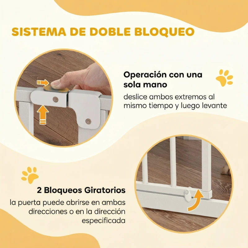 PawHut Barrera de Seguridad para Perros 75-85 cm para Puertas y Escaleras Apertura en Dos Sentidos Doble Bloqueo Blanco