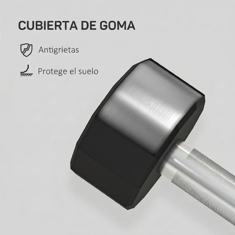 SPORTNOW Pack de 2 Mancuernas Dodecagonales de 2x8 kg de Metal Recubiertas de Goma para Entrenamiento en Casa Gimnasio Negro