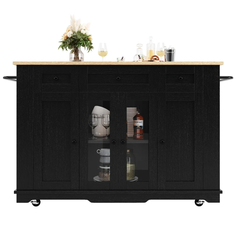 Stylish Kitchen Island with Foldable Worktop and Dining Extension, Space-Saving Dining Cart for Cosy Flats, 151.5L x 60W x 91.5H cm, Black