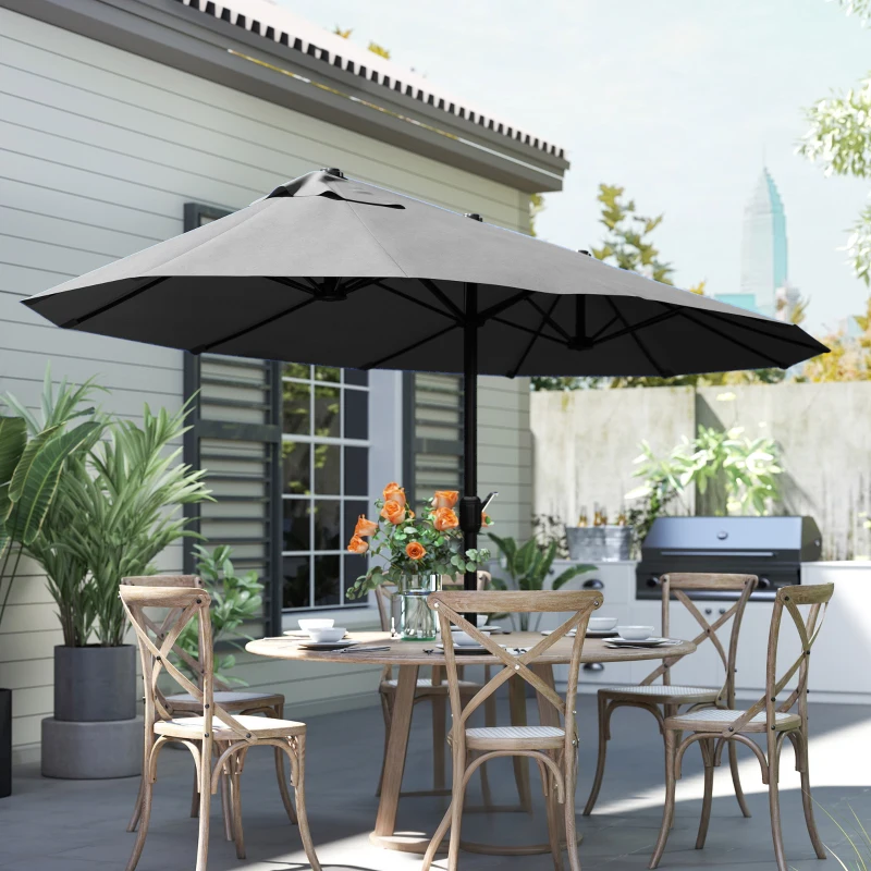 Outsunny Sombrilla Doble para Jardín 455x265x238 cm Parasol Grande con Manivela Manual Protección Solar Color Negro