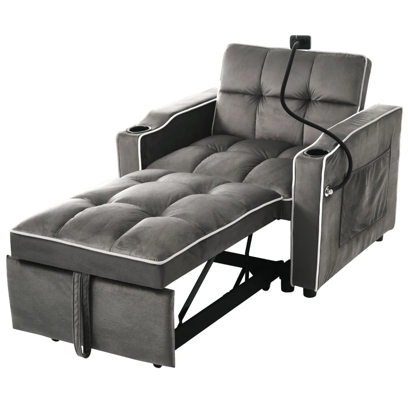 Expandable Sofa Bed with 3-Position Backrest, Perfact Armchair for Apartments and Dormrooms, 83L x 167W x 76H cm, Dark Grey
