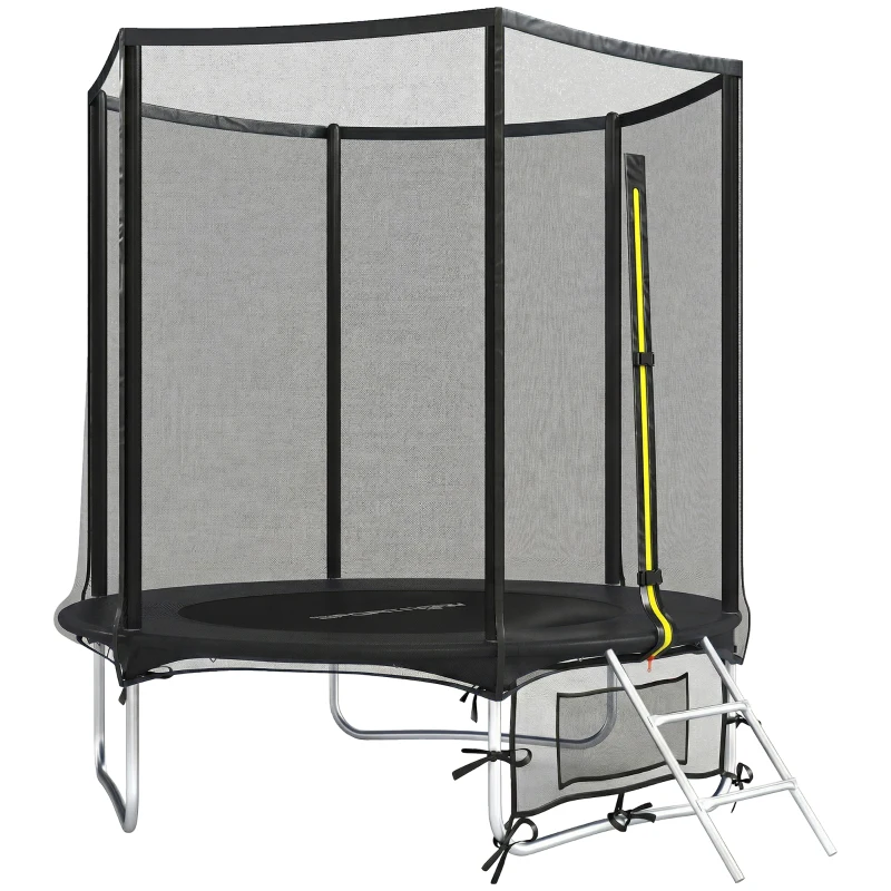 SPORTNOW Cama Elástica Exterior Ø183 cm Trampolín para Niños +6 Años Adultos con Red de Seguridad Escalera de 2 Peldaños Negro