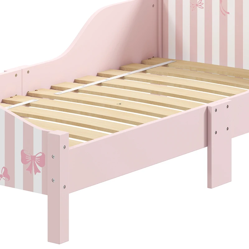 AIYAPLAY Cama Montessori para Niños 3-6 Años 146x76,5 cm con Protectores Anticaídas Forma de Lazo para Dormitorio Rosa