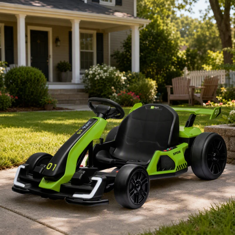 HOMCOM Go Kart Elettrico per Bambini 6-12 Anni 24V 12km/h con Seggiolino Regolabile, Verde