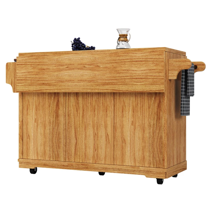 Foldable Serving Trolley with Ample Storage and Snack Racks, Mobile Kitchen Island for Balconies or Dining Room, 142.5L x 40W x 95H cm, Dark Brown