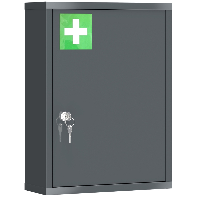 kleankin Medizinschrank zur Wandmontage mit Schloss, 3-stufiger Stahl-Wandschrank, 40 x 15 x 53,5 cm, Kohlegrau